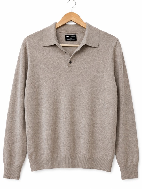 Le 31 Other - Le 31 Simons Knit Polo Sweater Organic Cotton TENCEL™ Beige Size M Minimal